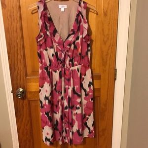 Pink and black flutter sleeve dress from Loft